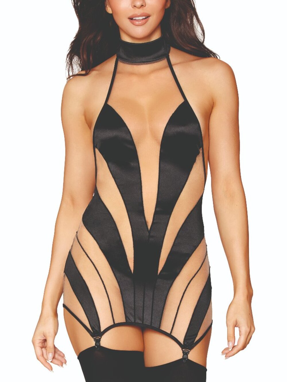 Dreamgirl Sheer Striped Garter Slip - size small